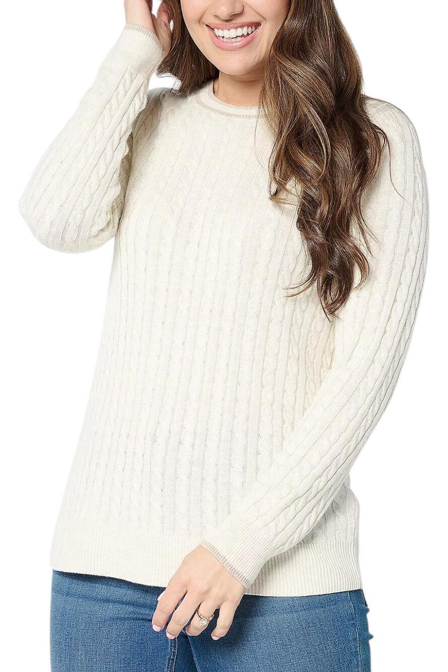 Joan Rivers Women's Cable Knit Crewneck Sweater w/ Tipping Oatmeal - Regular